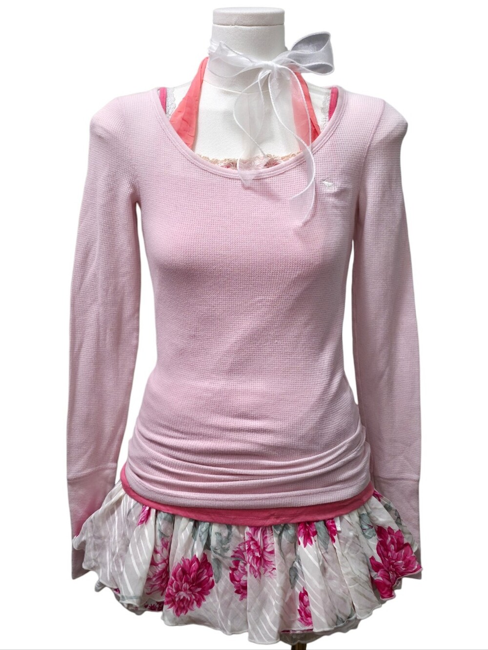 Abercrombie vintage light pink stretch long sleeve waffle tshirt